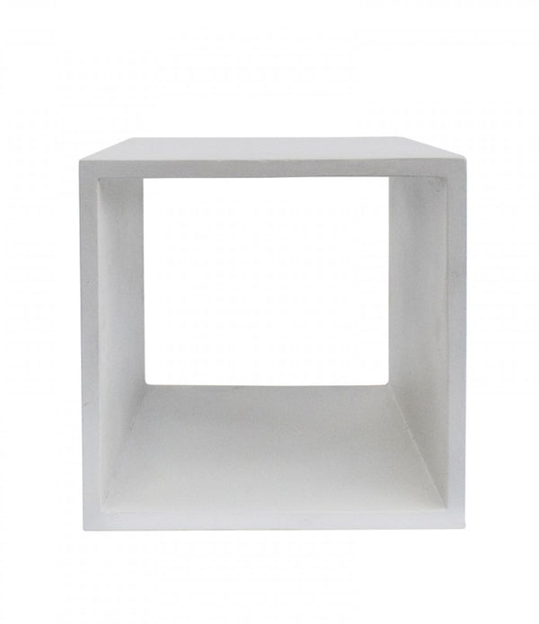 Minimalist White Concrete Open Cube End or Side Table