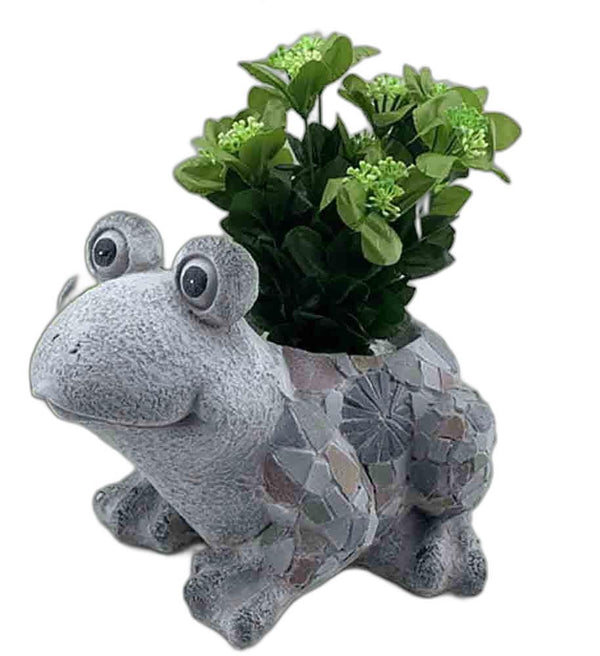 10" Gray Happy Frog Mosaic Tile Indoor Outdoor Planter