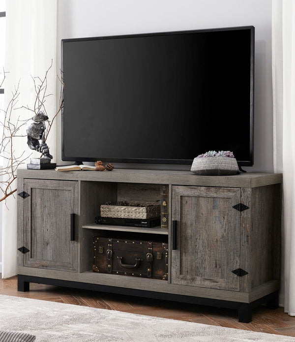 Rustic Gray Classic TV Stand with Adjustable Shelves