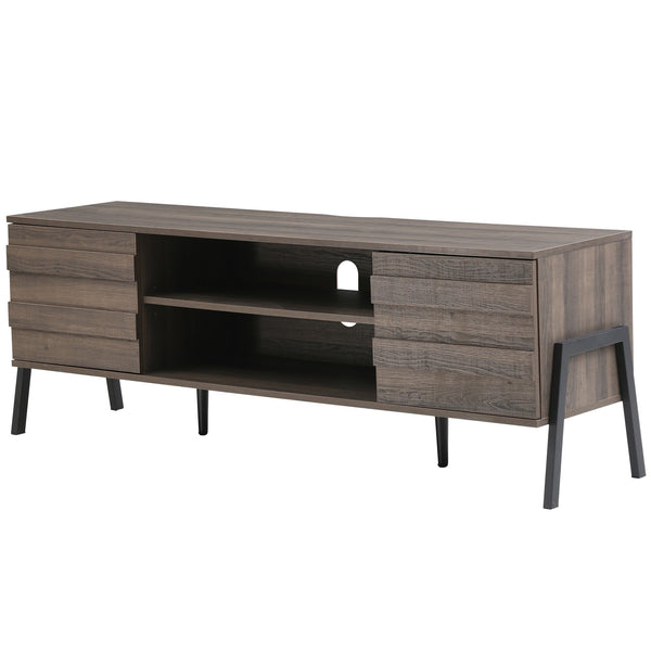 Modern Brown Wooden TV Stand with Pop Up Doors