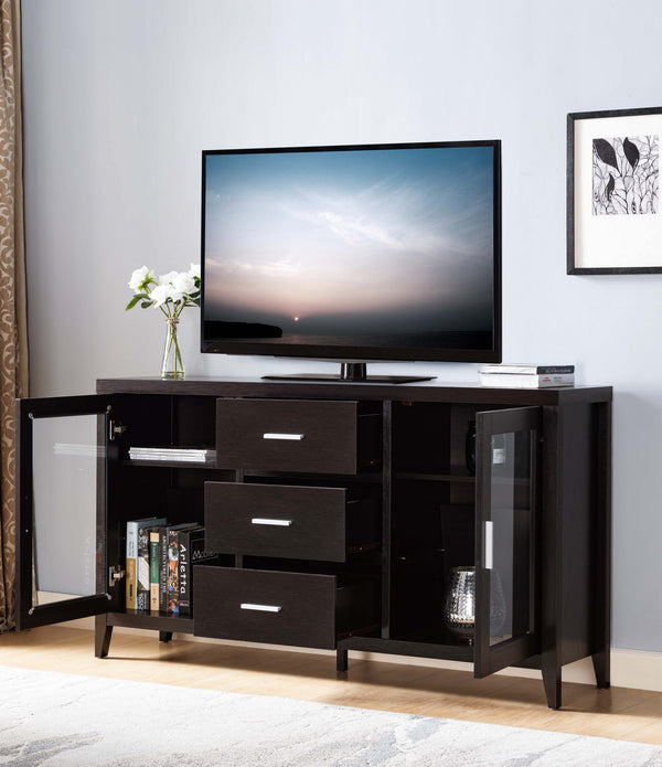 Modern Rustic Red Cocoa Tall TV Stand with two Glass Cabinets