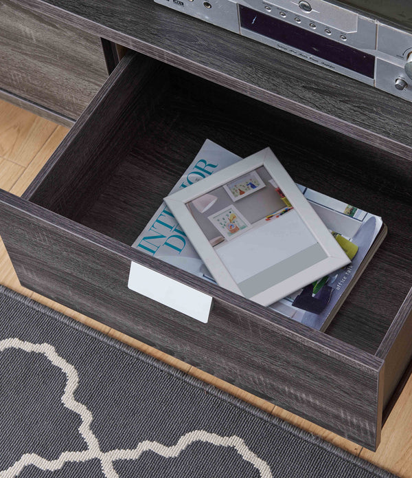 Distressed Gray TV Cabinet with Two Drawers