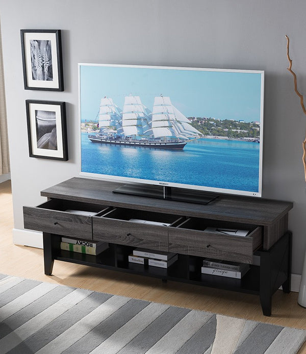 Modern Distressed Gray and Black TV Stand