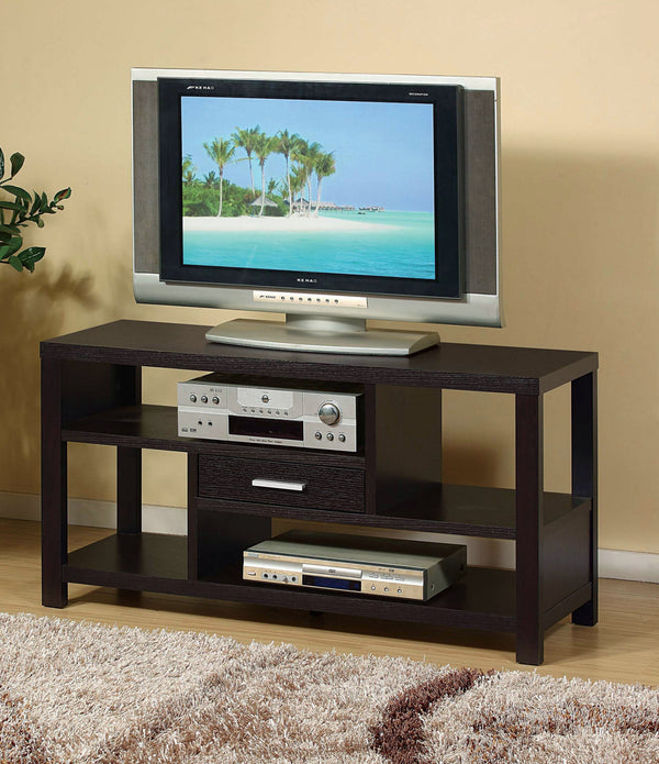 Black Open Geo TV Stand with One Center Drawer