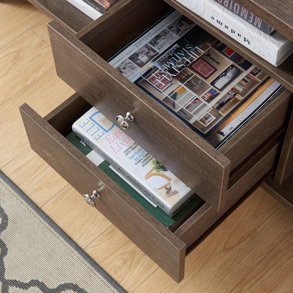 Walnut Oak Rustic Geo TV Stand with Two Center Drawer