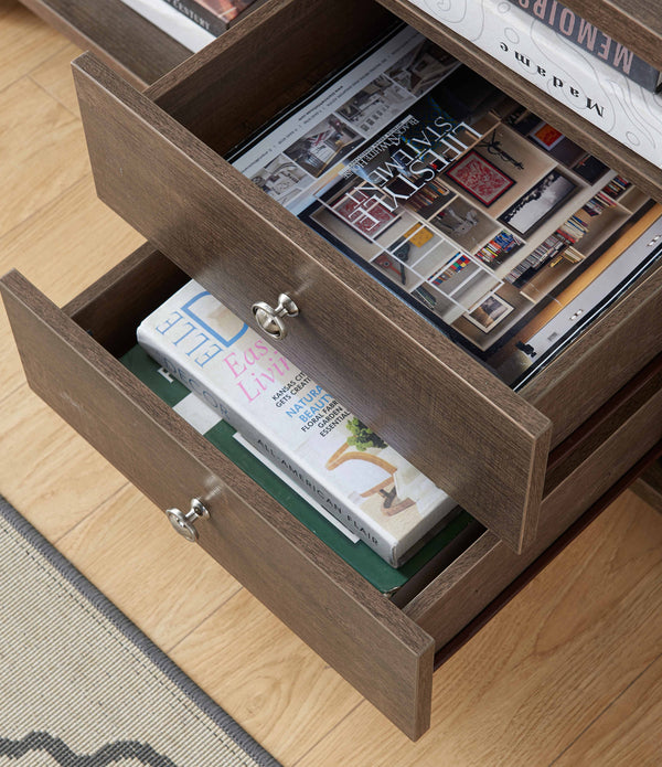 Walnut Oak Rustic Geo TV Stand with Two Center Drawer