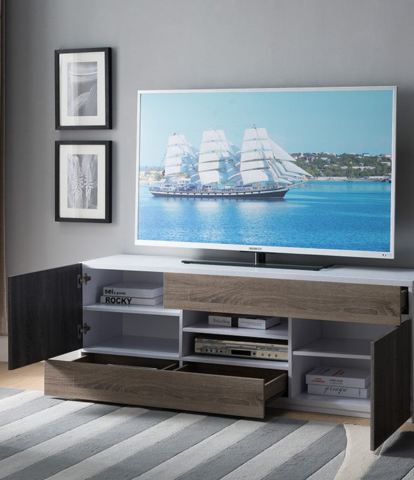 Contemporary White and Dark Taupe with Distressed Gray TV Stand