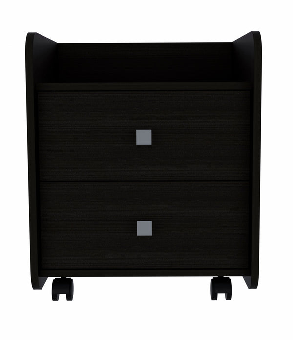 Black Nightstand with Two Drawers