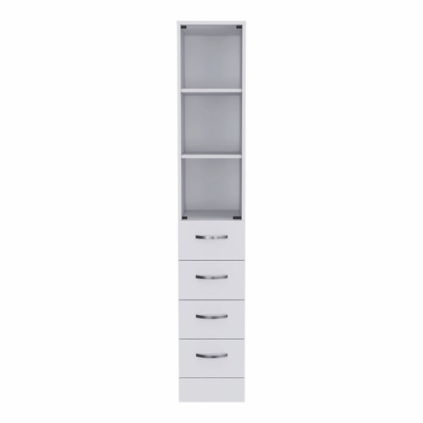 White Bathroom Storage Cabinet with Glass Door and Sliding Drawers