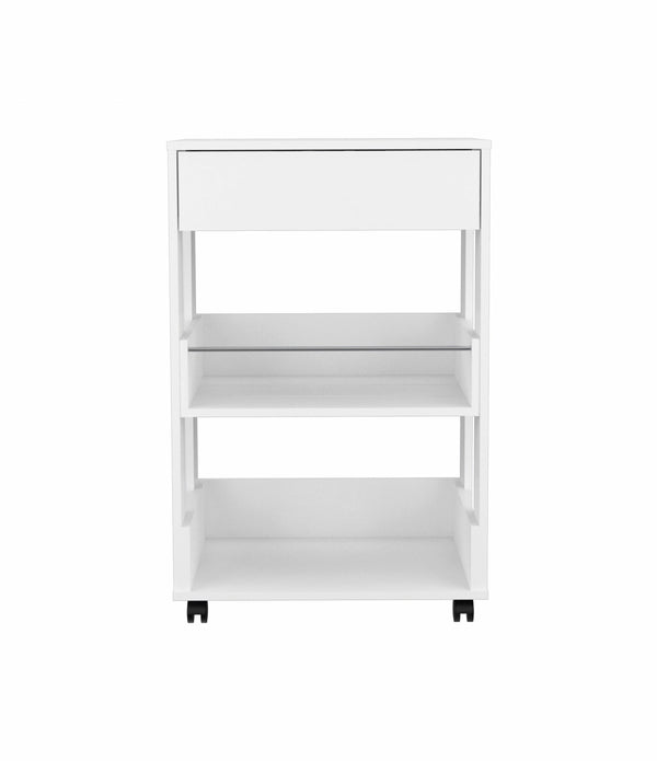 White Kitchen Cart with Storage Drawer