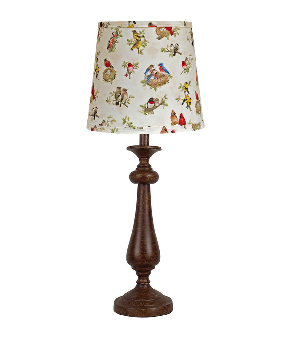 Brown Candlestick Woodland Birds Shade Table Lamp