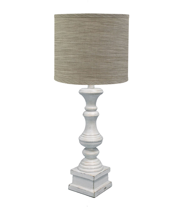 Distressed Whitewash Beige and White Striped Shade Table Lamp