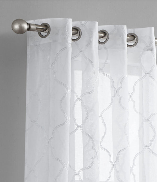 84” White Trellis Pattern Embroidered Window Curtain Panel