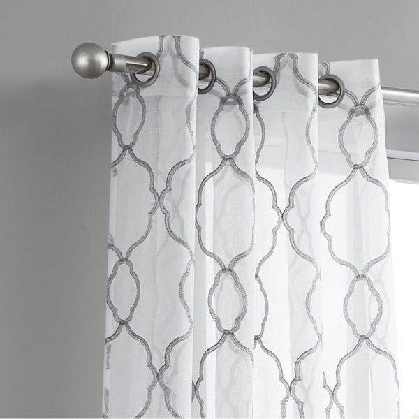 84” Silver Trellis Pattern Embroidered Window Curtain Panel