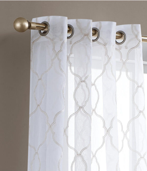 84” Charcoal Trellis Pattern Embroidered Window Curtain Panel