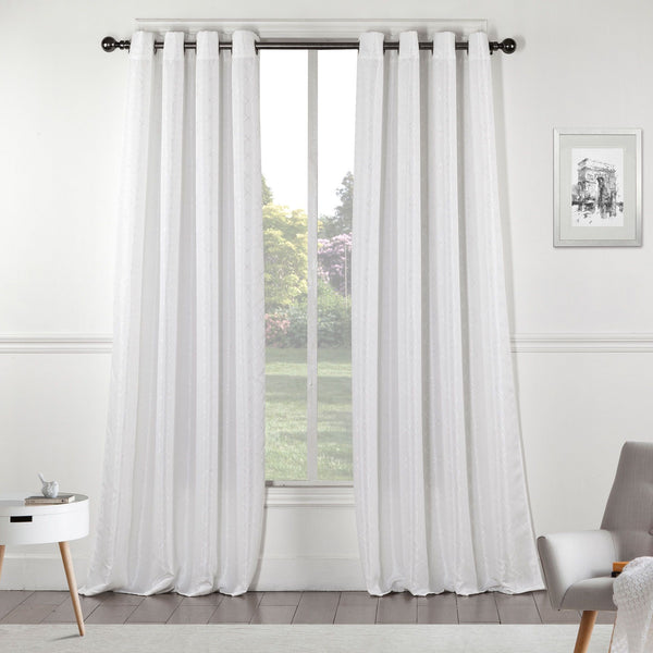 84" White Linework Textured Window Curtain Panel