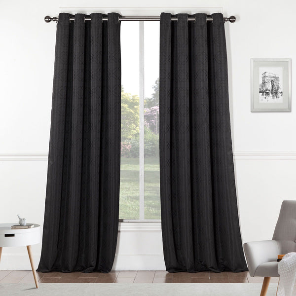 84" Black Linework Textured Window Curtain Panel