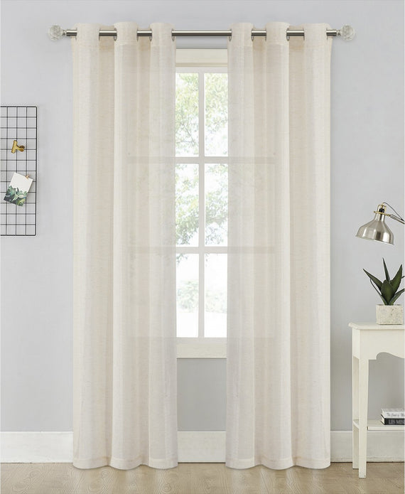 Set of Two 84"  Tan Stripe Embroidered Window Panels