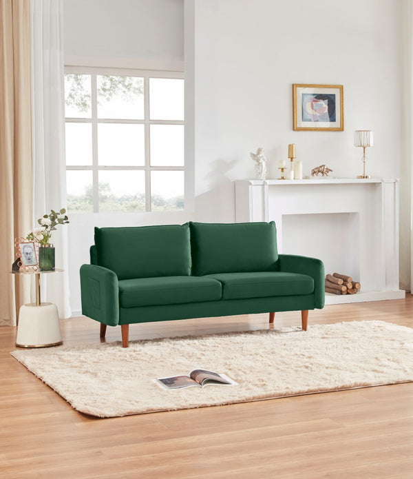 Green Contemporary Velvet Sofa with Side Pockets