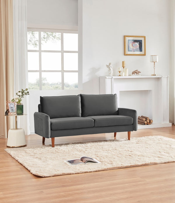 Gray Contemporary Velvet Sofa with Side Pockets