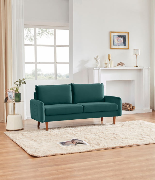 Teal Contemporary Velvet Sofa with Side Pockets