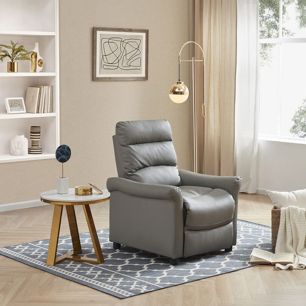 Gray Faux Leather Modern Manual Recliner Chair