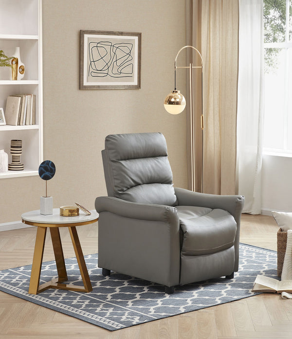 Gray Faux Leather Modern Manual Recliner Chair