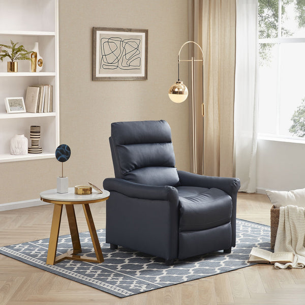 Navy Faux Leather Modern Manual Recliner Chair