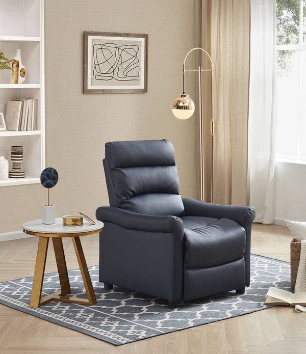 Navy Faux Leather Modern Manual Recliner Chair