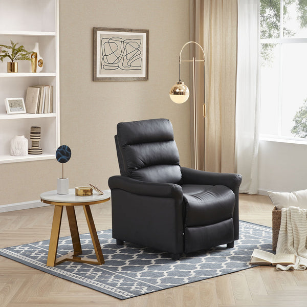 Black Faux Leather Modern Manual Recliner Chair