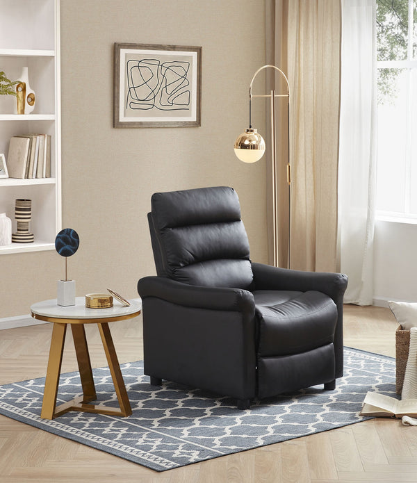 Black Faux Leather Modern Manual Recliner Chair