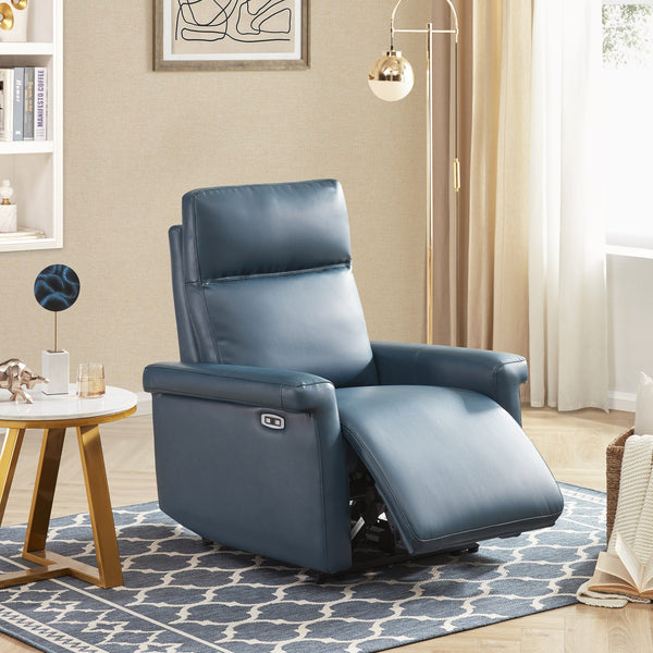 Blue Faux Leather Recliner Chair with USB Port