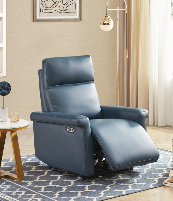 Blue Faux Leather Recliner Chair with USB Port