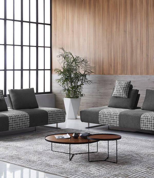 Shades of Gray Houndstooth Fabric Modular Sectional Sofa Bed