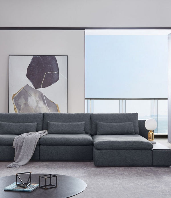 Modern Chic Gray Fabric Modular Sectional Sofa with Storage