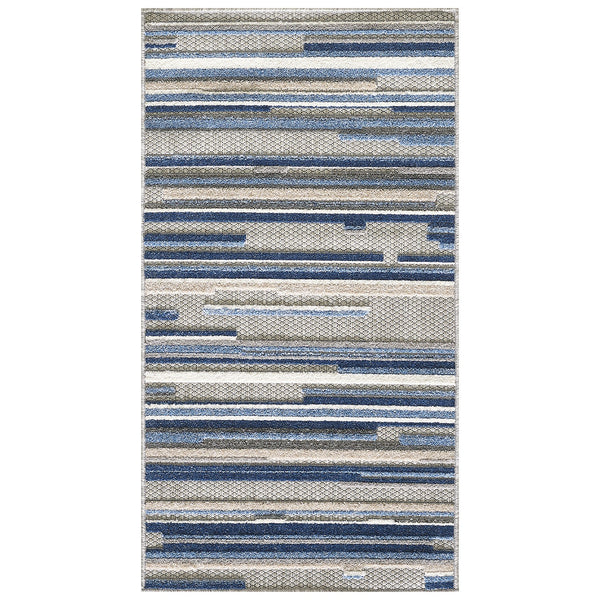 2" x 4" Blue Abstract Striped Indoor Outdoor Area Rug