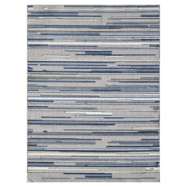 5" x 7" Blue Abstract Striped Indoor Outdoor Area Rug