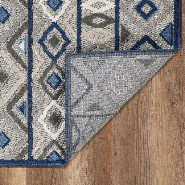 5" x 7" Gray Blue Aztec Pattern Indoor Outdoor Area Rug