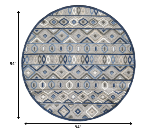 8" Round Gray Blue Aztec Pattern Indoor Outdoor Area Rug