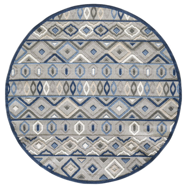 8" Round Gray Blue Aztec Pattern Indoor Outdoor Area Rug