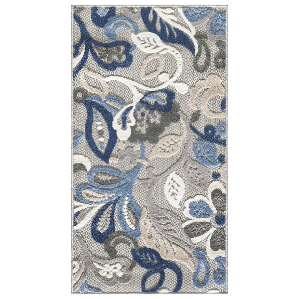 5" x 7" Blue Gray Jacobean Floral Indoor Outdoor Area Rug