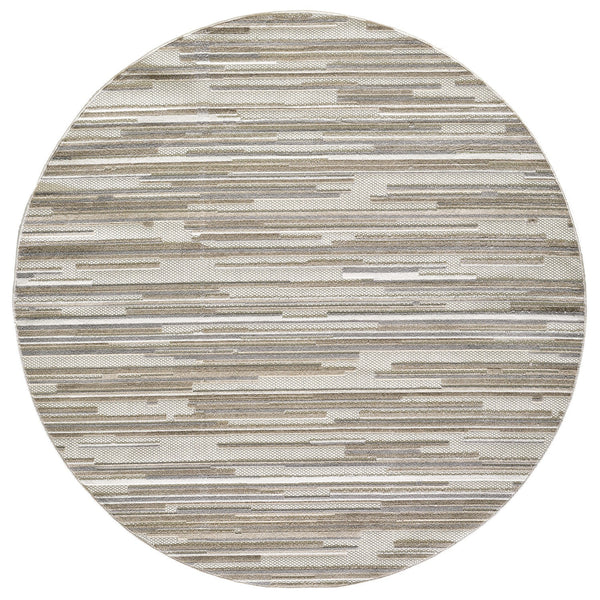 8" Round Gray Abstract Striped Indoor Outdoor Area Rug