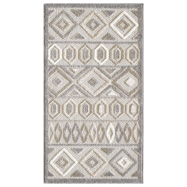 7" x 9" Gray Ivory Aztec Pattern Indoor Outdoor Area Rug