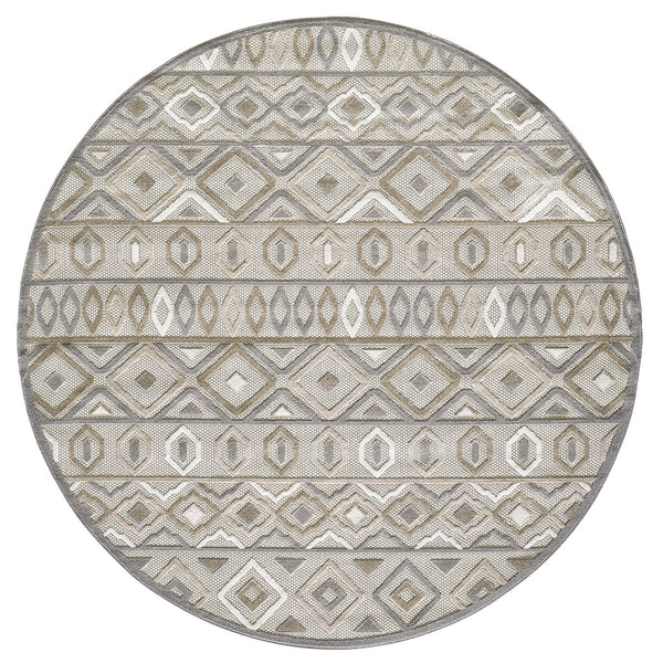 8" Round Gray Ivory Aztec Pattern Indoor Outdoor Area Rug