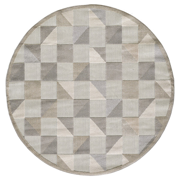 8" Round Gray Triangle Indoor Outdoor Area Rug