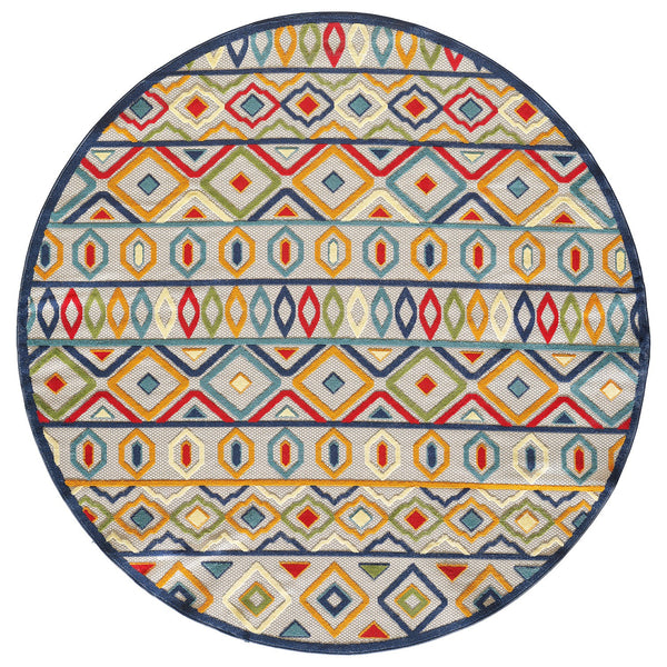 8" Round Multicolor Aztec Pattern Indoor Outdoor Area Rug