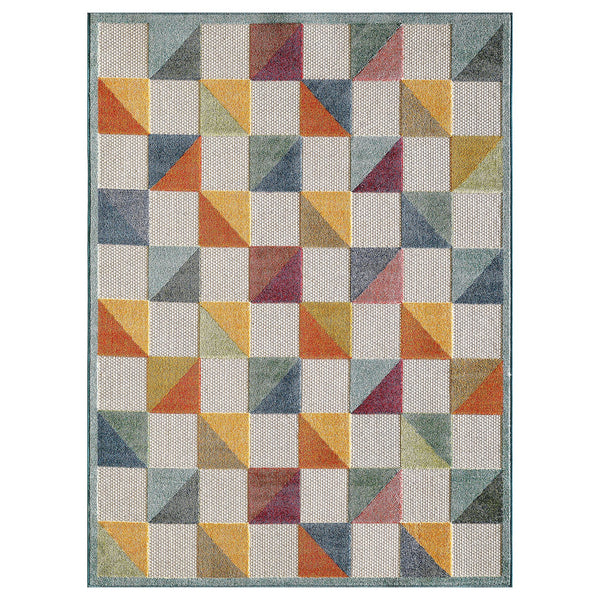 5" x 7" Orange Gray Triangle Indoor Outdoor Area Rug