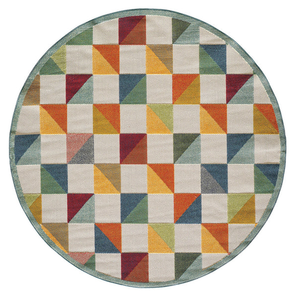 8" Round Orange Gray Triangle Indoor Outdoor Area Rug