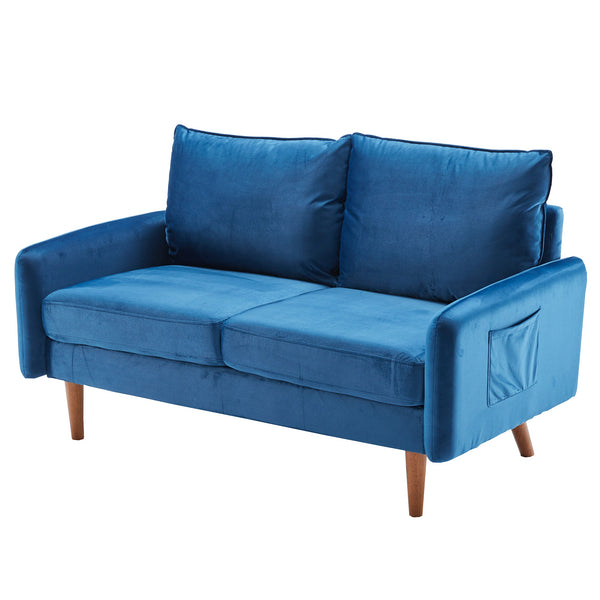 Royal Blue Velvet Modern Loveseat with Side Pockets