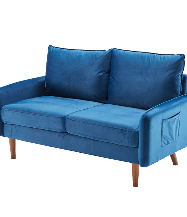 Royal Blue Velvet Modern Loveseat with Side Pockets